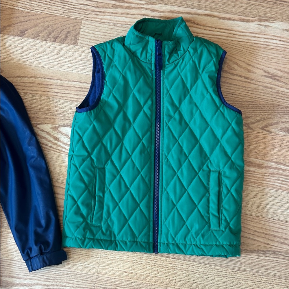 Rain jacket puffer vest combo! Kids sz 6 / 7 Navy Blue and Green - Picture 3 of 6